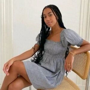 Hill House plaid The Athena Nap babydoll Dress Size L gray